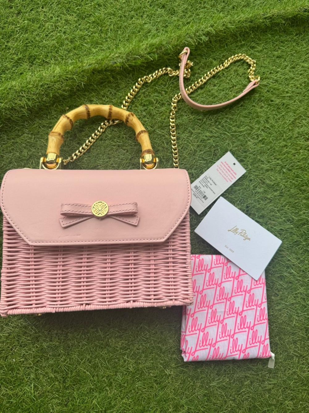 NWT Lilly Pulitzer Teighen bow wicker pink bag - Picture 8 of 11